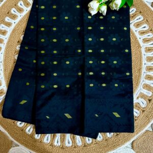 Black Jamdani saree fabric cotton silk